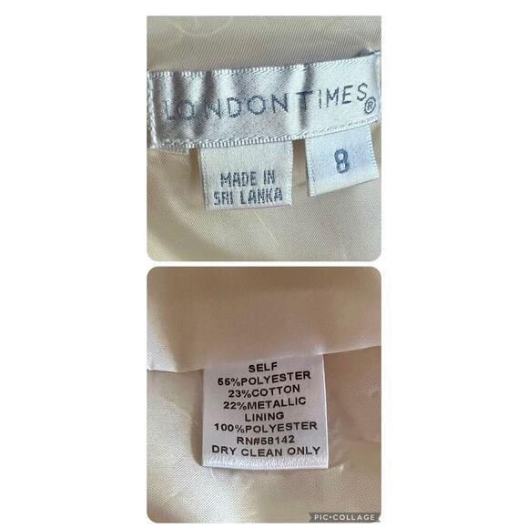 London Times  Ivory & Gold Shimmery Print Sleeveless Dress Ruffled Neckl… - Picture 5 of 14